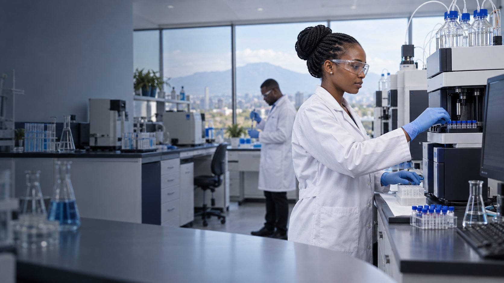 Scientist at an analytical instrument